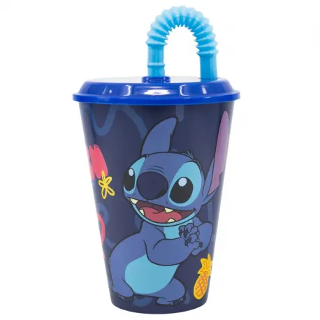 Stitch-Becher mit Deckel und Strohhalm, 430 ml