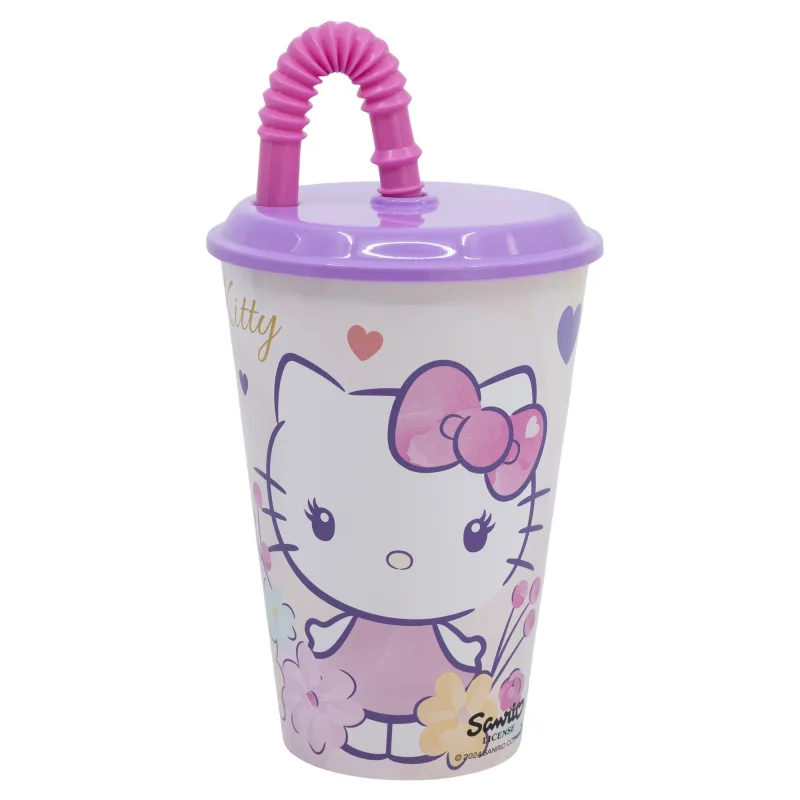 Hello Kitty-Becher mit Deckel und Strohhalm, 430 ml