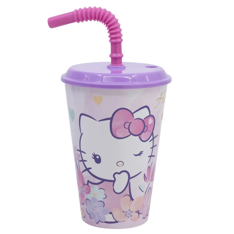 Hello Kitty-Becher mit Deckel und Strohhalm, 430 ml