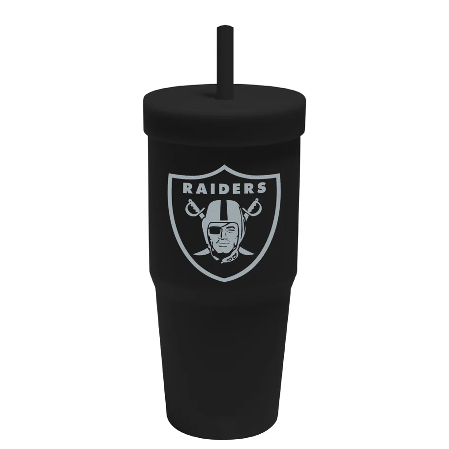 Las Vegas Raiders Silicon Glass W/Straw & Lid 
