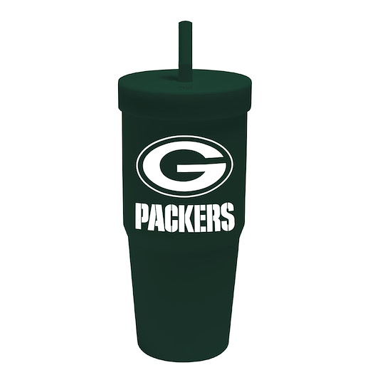 Green Bay Packers Silicon Glass W/Straw & Lid 