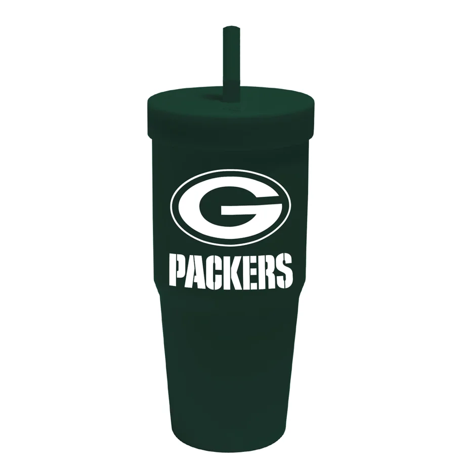 Green Bay Packers Silicon Glass W/Straw & Lid 