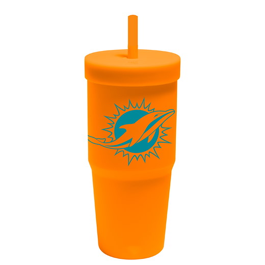 Miami Dolphins Silicon Glass W/Straw & Lid 
