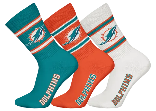 Miami Dolphins 3pk Crew Socks 39-42