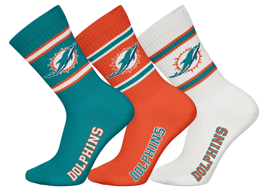 Miami Dolphins 3pk Crew Socks 39-42