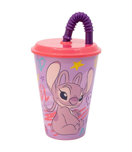 Stitch Angel-Becher mit Deckel und Strohhalm, 430 ml