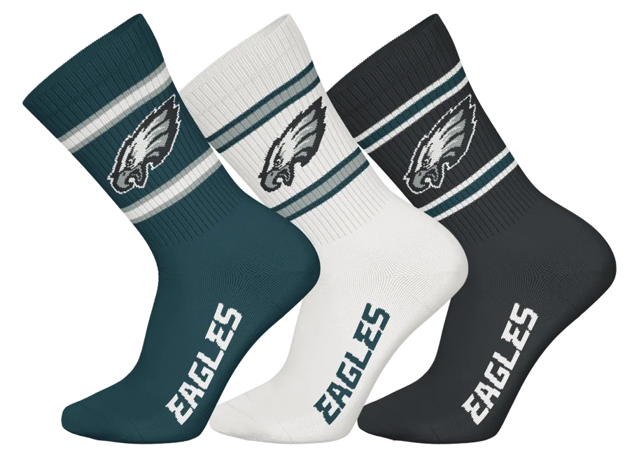 Philadelphia Eagles 3pk Crew Socks 43-46